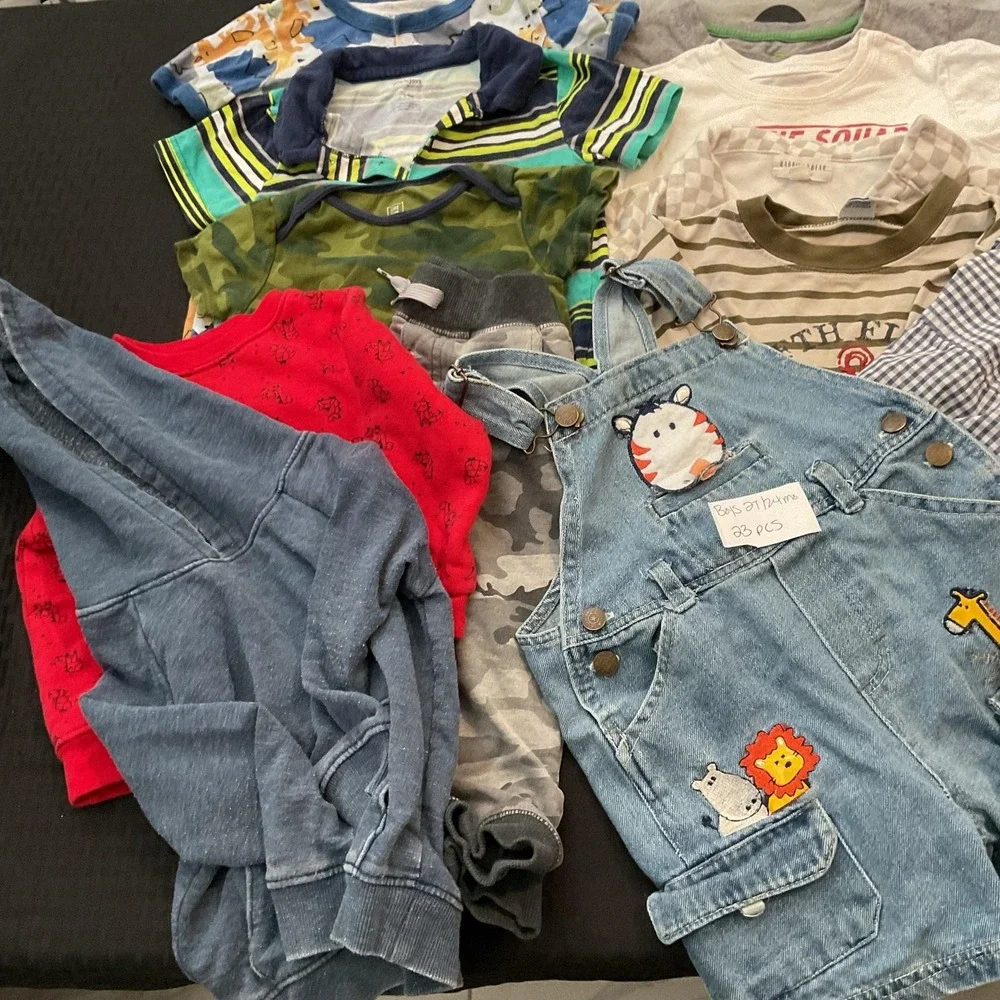 Mixed Brands 23pc Clothes Lot Boys 2T/24M Multicolor Disney Camo Swim Overalls